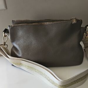 VALENTINA  TAUPE PEBBLE ITALIAN LEATHER CROSSBODY